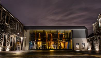 An image of the courtyard at the Hinch Distillery