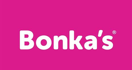 Image is of the name Bonka's written in white on a bright pink background