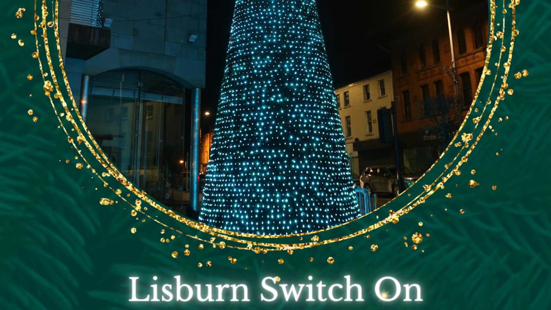 Image is of a LED Christmas Tree outside Market Square, Lisburn