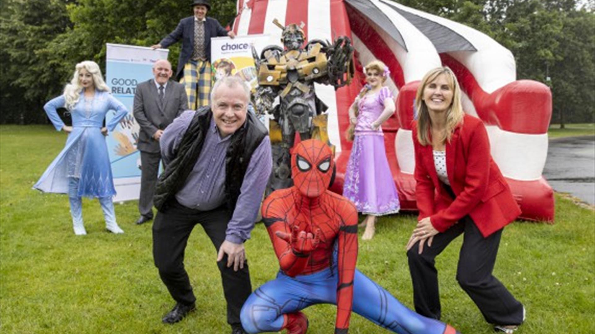 Image is of characters in the Park Life event at Moat Park Dundonald
