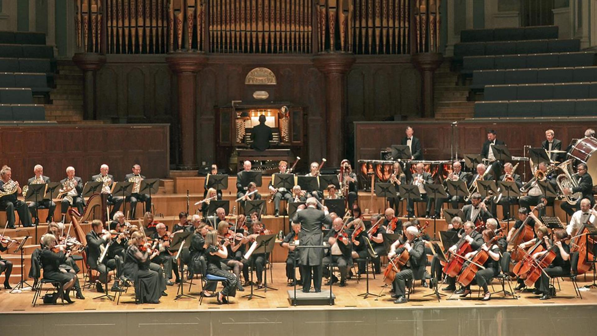 Image is of Studio Symphony Orchestra on stage