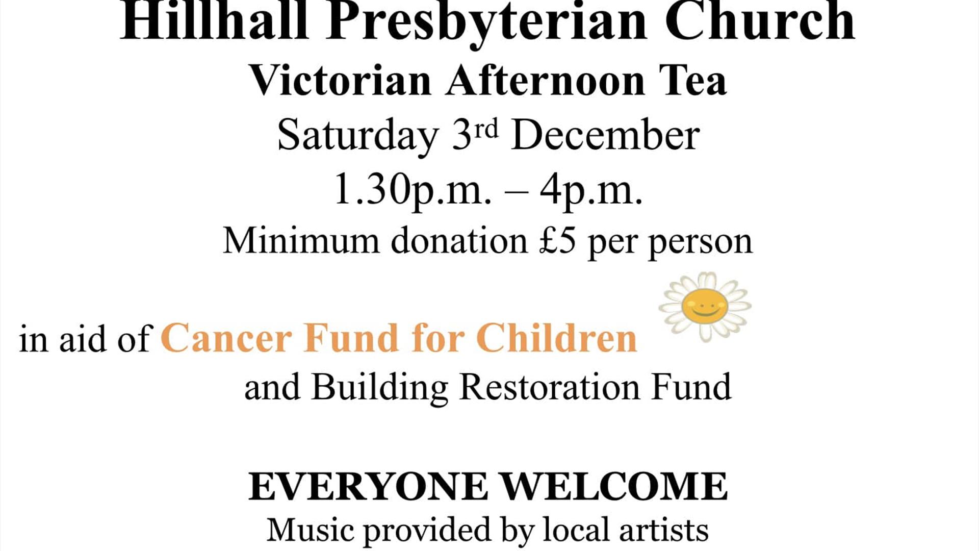 image is of poster with Christmas bells and Santa advertising Victorian Afternoon Tea at Hillhall Presbyterian Church