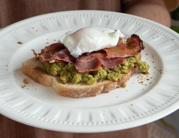 An image of Bacon, egg and avocado on toast