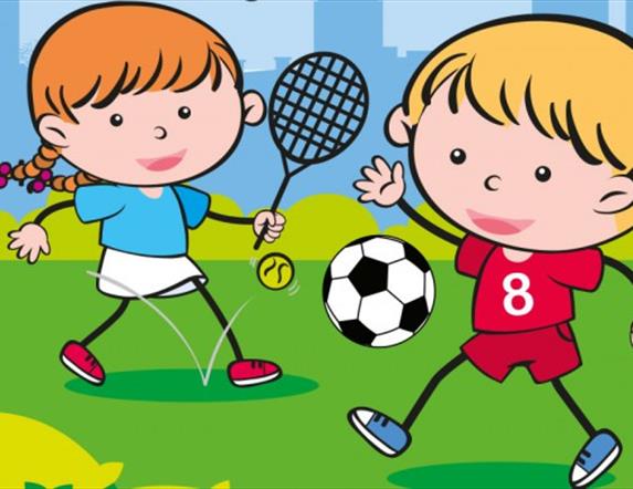 Cartoons of children playing various sports